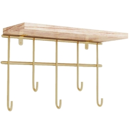 Ράφι Τοίχου Με Κρεμάστρες Dekoratif 498HFT1103 27x9x18cm Gold-Brown