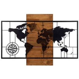Διακοσμητικό Τοίχου World Map 279ENZ1744 85x58cm Walnut-Black Wallity Μέταλλο,Ξύλο