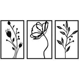 Διακοσμητικό Τοίχου Flowers (Σετ 3Τμχ) 279ENZ1241 78x39cm Black Wallity Μέταλλο