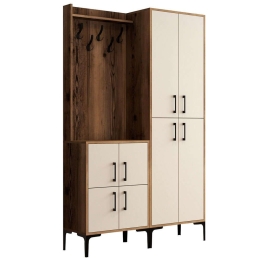 Έπιπλο Εισόδου Berlin 845HCT4205 120x35x200cm Walnut-Cream Μοριοσανίδα, Μέταλλο