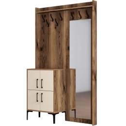 Έπιπλο Εισόδου Berlin 845HCT4211 120x35x200cm Walnut-Cream Μοριοσανίδα, Μέταλλο