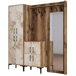 Έπιπλο Εισόδου Berlin 845HCT4215 180x35x200cm Marble Effect White-Walnut Particle Board, Metal