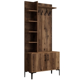 Έπιπλο Εισόδου Viyana 845HCT4221 90x35x200cm Walnut Μοριοσανίδα, Μέταλλο
