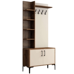 Έπιπλο Εισόδου Viyana 845HCT4222 90x35x200cm Walnut-Cream Μοριοσανίδα, Μέταλλο