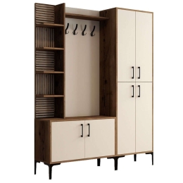 Έπιπλο Εισόδου Viyana 845HCT4226 150x35x200cm Walnut-Cream Μοριοσανίδα, Μέταλλο