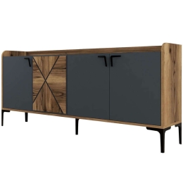 Μπουφές Venedik 845HCT5308 180x35x78cm Walnut-Anthracite Μοριοσανίδα, Μελαμίνη