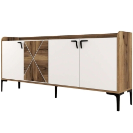 Μπουφές Venedik 845HCT5309 180x35x78cm Walnut-White Μοριοσανίδα, Μελαμίνη