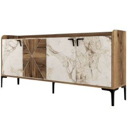 Μπουφές Venedik 845HCT5310 180x35x78cm Marble Effect White-Walnut Μοριοσανίδα, Μελαμίνη