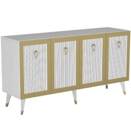 Μπουφές Bare 475OLV1737 150x40x80cm White-Gold Μοριοσανίδα, Μελαμίνη