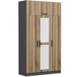 Ντουλάπα Τρίφυλλη Με Πατάρι Minar 506MNR2410 135x52x255cm Anthracite-Oak Τρίφυλλη