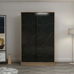 Ντουλάπα Δίφυλλη Kale Stone 506MNR2321 120x60x210cm Marble Effect Black-Oak Δίφυλλη