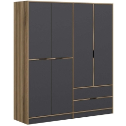 Ντουλάπα Εξάφυλλη Elina 506MNR2482 185x52x208cm Oak-Anthracite Εξάφυλλη