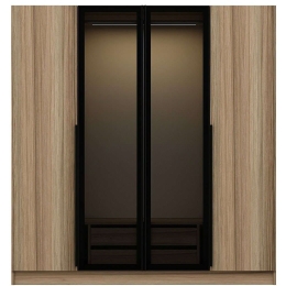Ντουλάπα Τετράφυλλη Kale Plus 506MNR2496 180x52x210cm Oak-Black Τετράφυλλη