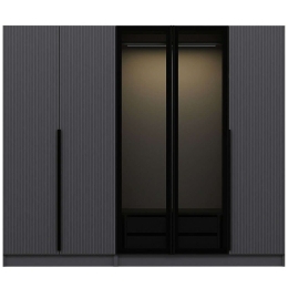Ντουλάπα Πεντάφυλλη Kale Plus 506MNR2606 225x52x210cm Black-Anthracite Πεντάφυλλη