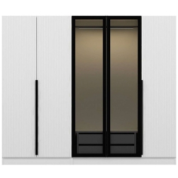 Ντουλάπα Πεντάφυλλη Kale Plus 506MNR2607 225x52x210cm Black-White Πεντάφυλλη