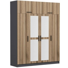 Ντουλάπα Τετράφυλλη Με Πατάρι Kale 506MNR2658 180x52x255cm Anthracite-Oak Τετράφυλλη