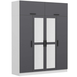 Ντουλάπα Τετράφυλλη Με Πατάρι Kale 506MNR2660 180x52x255cm Anthracite-White Τετράφυλλη