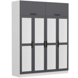 Ντουλάπα Τετράφυλλη Με Πατάρι Kale 506MNR2672 180x52x255cm Anthracite-White Τετράφυλλη