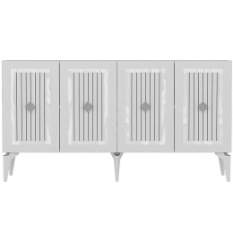 Μπουφές Nora 475OLV1757 150x40x79cm White-Silver Μοριοσανίδα, Μελαμίνη