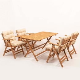 Τραπεζαρία Κήπου (Σετ 5Τμχ) 644MYD1153 135x75x74cm Natural-Cream 4 Θέσεων