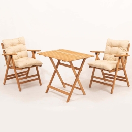 Τραπεζαρία Κήπου (Σετ 3Τμχ) 644MYD1154 60x80x74cm Natural-Cream 2 Θέσεων