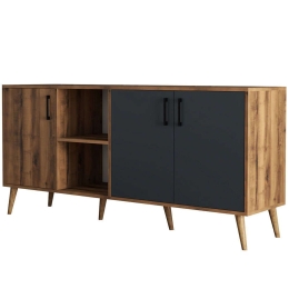 Μπουφές Exxen 389MZA2206 180x45x83cm Walnut-Anthracite Ξύλο,Μελαμίνη