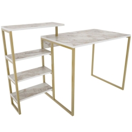 Γραφείο Rino 322RTC1307 133x60x76,8cm Marble Effect White-Gold