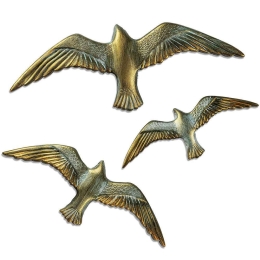 Διακοσμητικό Τοίχου Flying Seagulls (Σετ 3Τμχ) 565TNL1178 30x2x11/24x2x9/19x2x7cm Multi-Gold Aberto Design Πολυέστερ