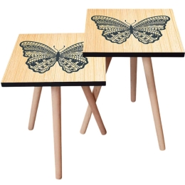 Τραπεζάκια Βοηθητικά (Σετ 2Τμχ) 481LNA2347 35x35x47/42cm Beige-Black