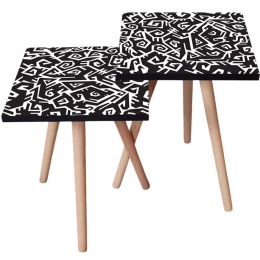 Τραπεζάκια Βοηθητικά (Σετ 2Τμχ) 481LNA2624 35x35x47/42cm Black-White