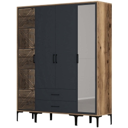 Ντουλάπα Τετράφυλλη Kumsal 845HCT5464 160x47,5x201,4cm Walnut-Anthracite Τετράφυλλη