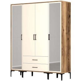Ντουλάπα Τετράφυλλη Kumsal 845HCT5476 160x47,5x201,4cm Walnut-Cream Τετράφυλλη