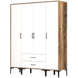 Ντουλάπα Τετράφυλλη Kumsal 845HCT5480 160x47,5x201,4cm Walnut-White Τετράφυλλη