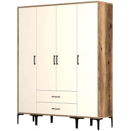 Ντουλάπα Τετράφυλλη Kumsal 845HCT5481 160x47,5x201,4cm Walnut-Cream Τετράφυλλη