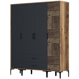 Ντουλάπα Τετράφυλλη Kumsal 845HCT5489 160x47,5x201,4cm Walnut-Anthracite Τετράφυλλη