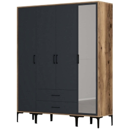 Ντουλάπα Τετράφυλλη Kumsal 845HCT5494 160x47,5x201,4cm Walnut-Anthracite Τετράφυλλη
