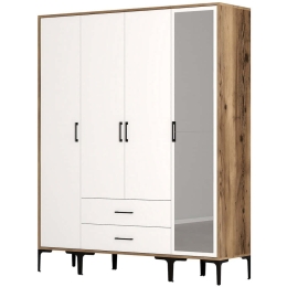 Ντουλάπα Τετράφυλλη Kumsal 845HCT5495 160x47,5x201,4cm Walnut-White Τετράφυλλη