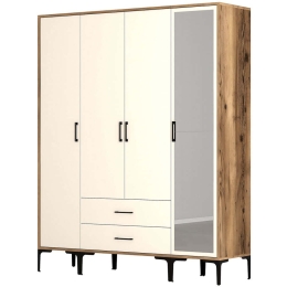 Ντουλάπα Τετράφυλλη Kumsal 845HCT5496 160x47,5x201,4cm Walnut-Cream Τετράφυλλη