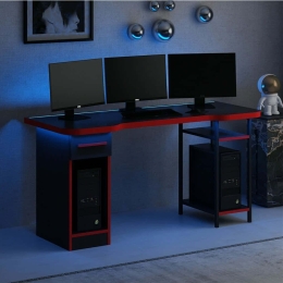 Γραφείο Gaming Με Φως Led Phoenix 506MNR3431 150x60x76cm Black-Red