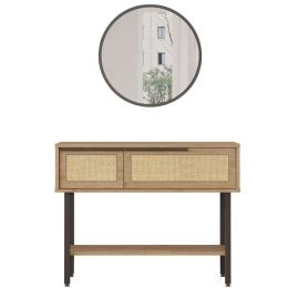 Κονσόλα Με Καθρέπτη 956LCS3485 100x29,5x76/60x1,8x60cm Oak-Black Μοριοσανίδα, Μέταλλο