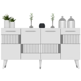 Μπουφές Moda 475OLV2687 150x40x79cm White-Silver Μοριοσανίδα, Μελαμίνη