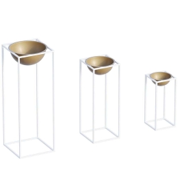 Κασπώ (Σετ 3Τμχ) 247HFM1171 28x28x80/22x22x60/17x17x40cm White-Gold Aberto Design Μέταλλο
