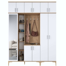 Έπιπλο Εισόδου 893RAN5425 180x37,5x240cm Walnut-White Μοριοσανίδα, Μελαμίνη
