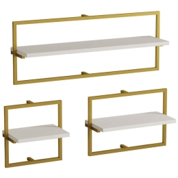 Ράφια Τοίχου Yeso (Σετ 3Τμχ) 835PUQ6275 80/45/30x20x30cm White-Gold