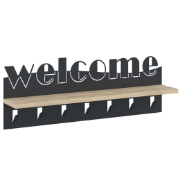 Κρεμάστρα Τοίχου 7 Θέσεων Welcome 855DTE5151 86x15,2x26,8cm Black-Oak Wallity Μοριοσανίδα, Μέταλλο