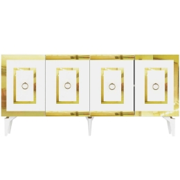 Μπουφές Karya 475OLV2745 150x79x40cm White-Gold Μοριοσανίδα, Μελαμίνη