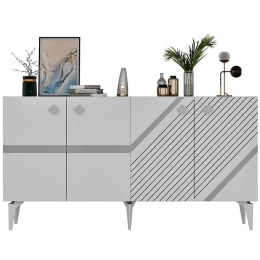 Μπουφές Iris 475OLV2758 150x40x79cm White-Silver Μοριοσανίδα, Μελαμίνη