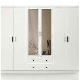 Ντουλάπα Εξάφυλλη Lavinia 125GLN1257 210x50x210cm White Εξάφυλλη