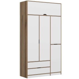 Ντουλάπα Τετράφυλλη Με Πατάρι Elina 506MNR3736 140x52x253cm Oak-White Τετράφυλλη