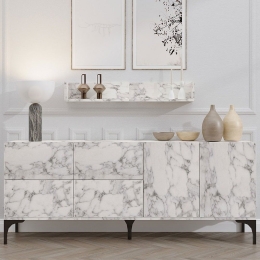 Μπουφές Με Ράφι Stella (Σετ 2Τμχ) 793ELG1815 180x40x80cm White-Marble